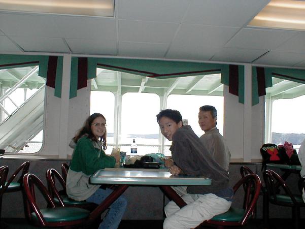 On the ferry.